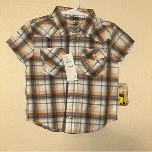 Wrangler Baby Plaid Shirt Pearl Snap Size 18 Month Orange Gray  Western Rodeo